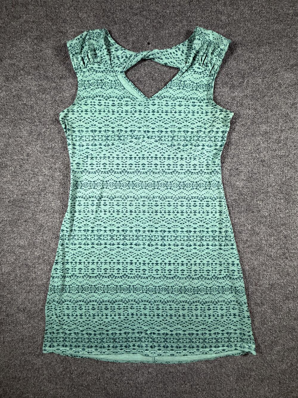 Marmot Tank Dress Womens Large Green Geometric V-Neck Back Cutout Casual